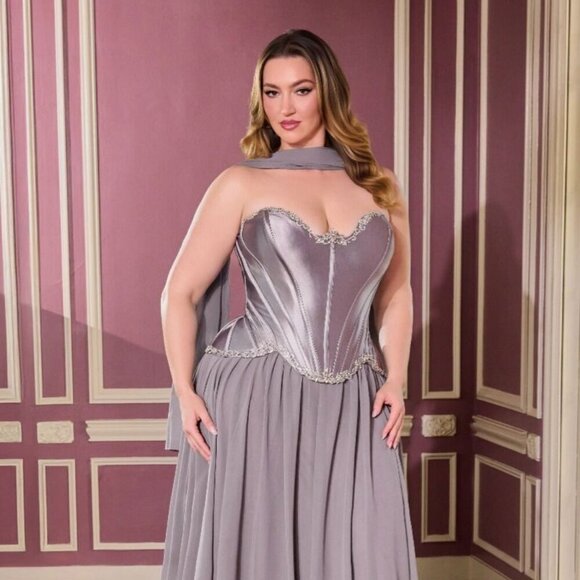 Cinderella Dresses & Skirts - New Dark Silver Rhinestones Embellished Plus Size Gown w/ Corset Bodice CD668C